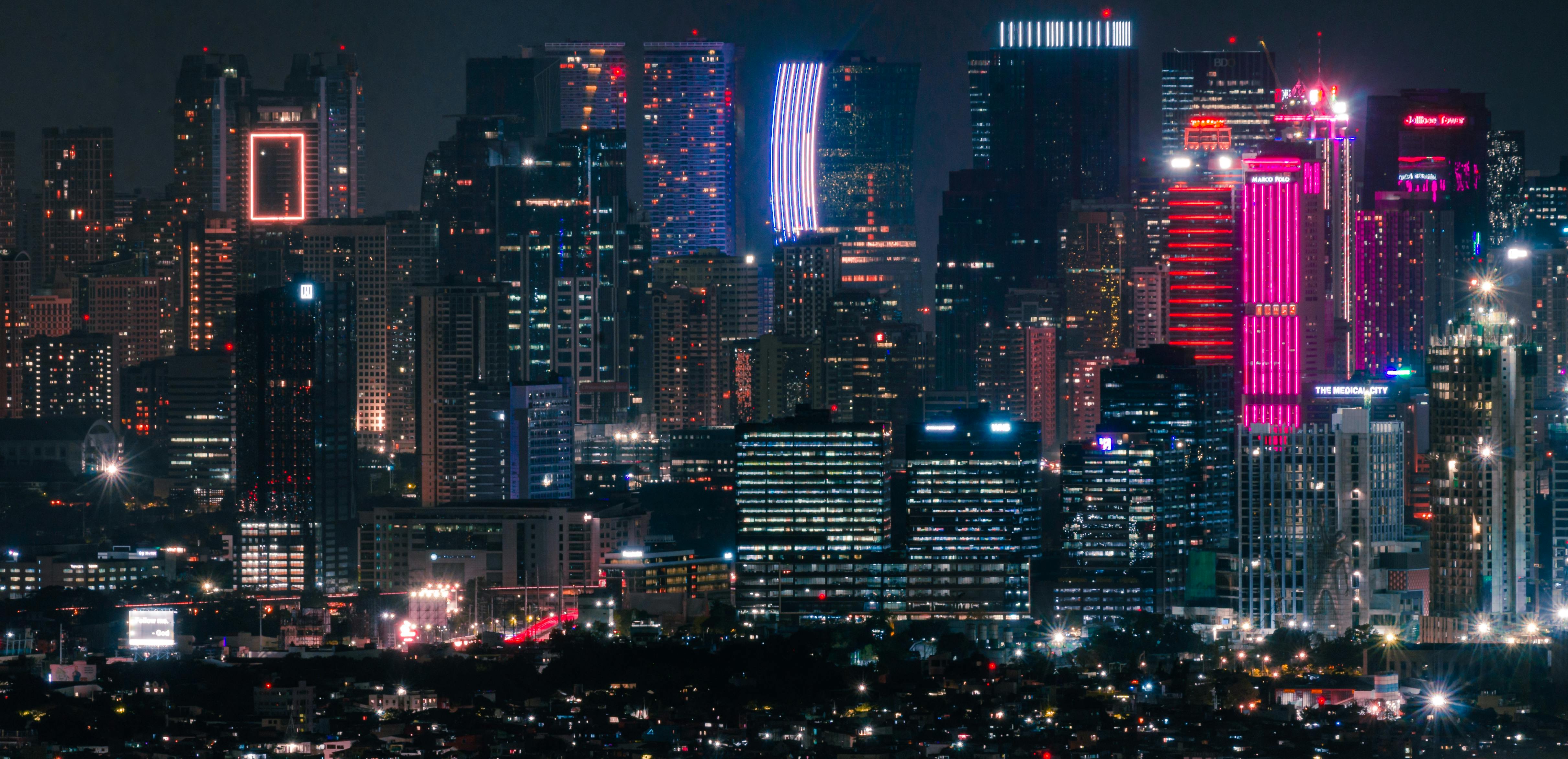 美景图片Nature_霓虹闪烁、活力四射的夜间城市天际线