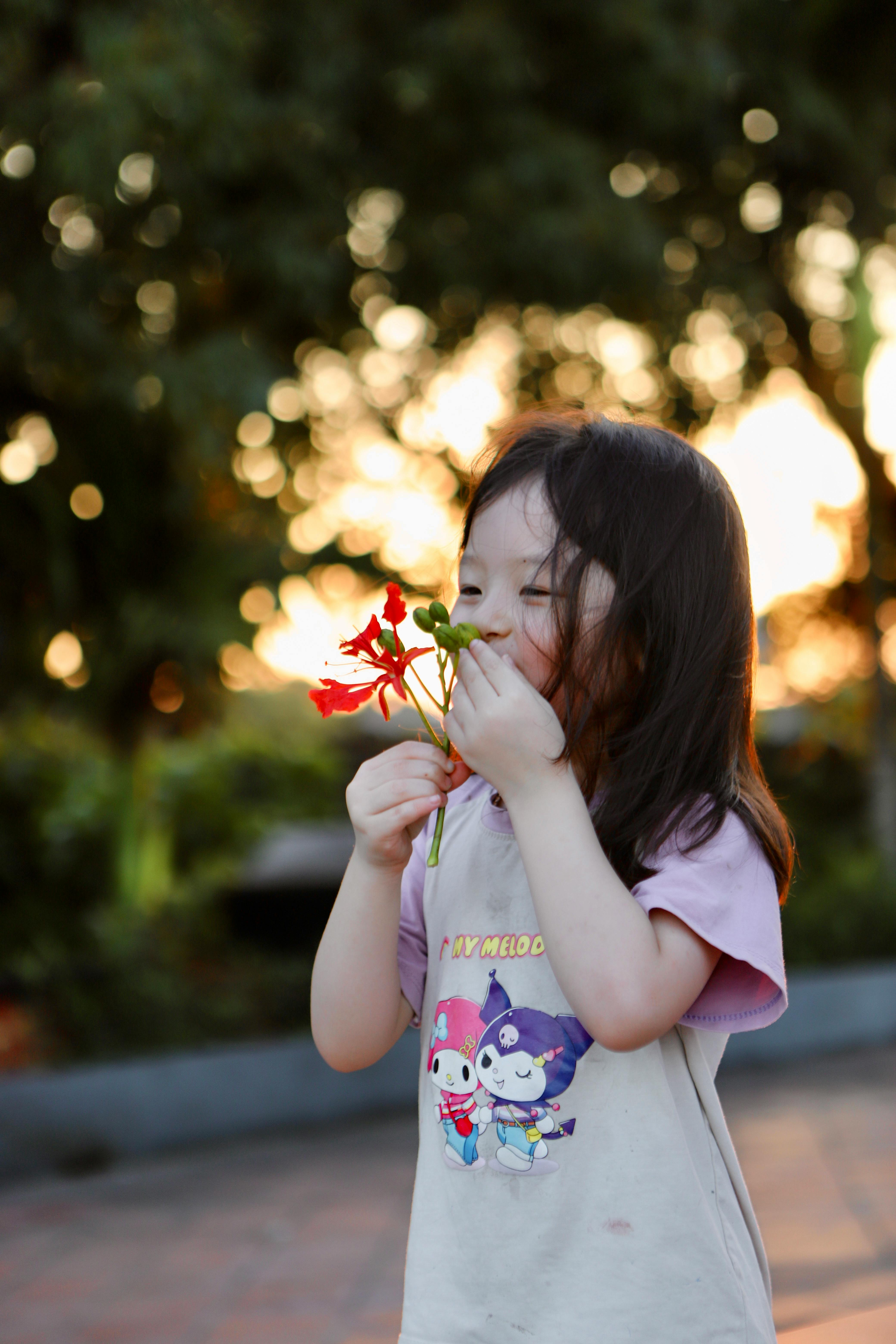 美景图片知乎_越南儿童在日落时欣赏鲜花