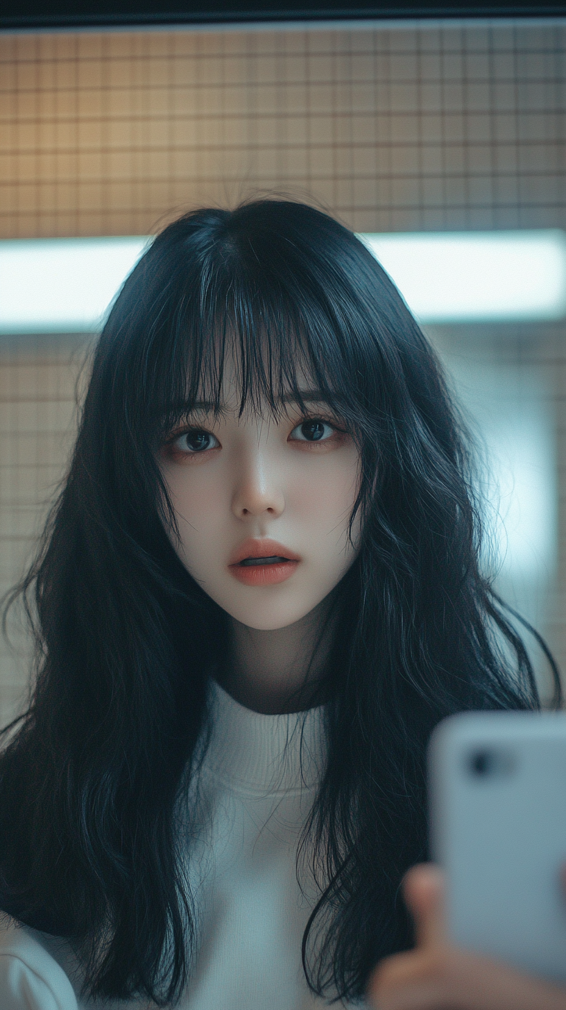 花墙旁清丽纯美的长发少女竹林听风的动态_美女壁纸全屏