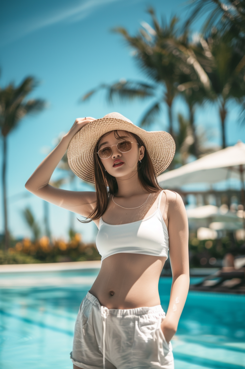 可爱的微笑小女孩在游泳池孩子在度假中玩得很开心_美女壁纸风景