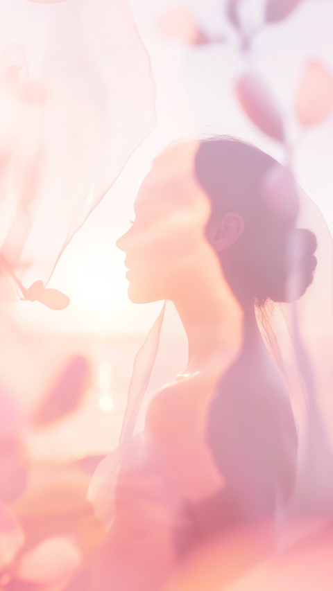 三八妇女节朦胧感光感女性人物剪影背景_美女头像