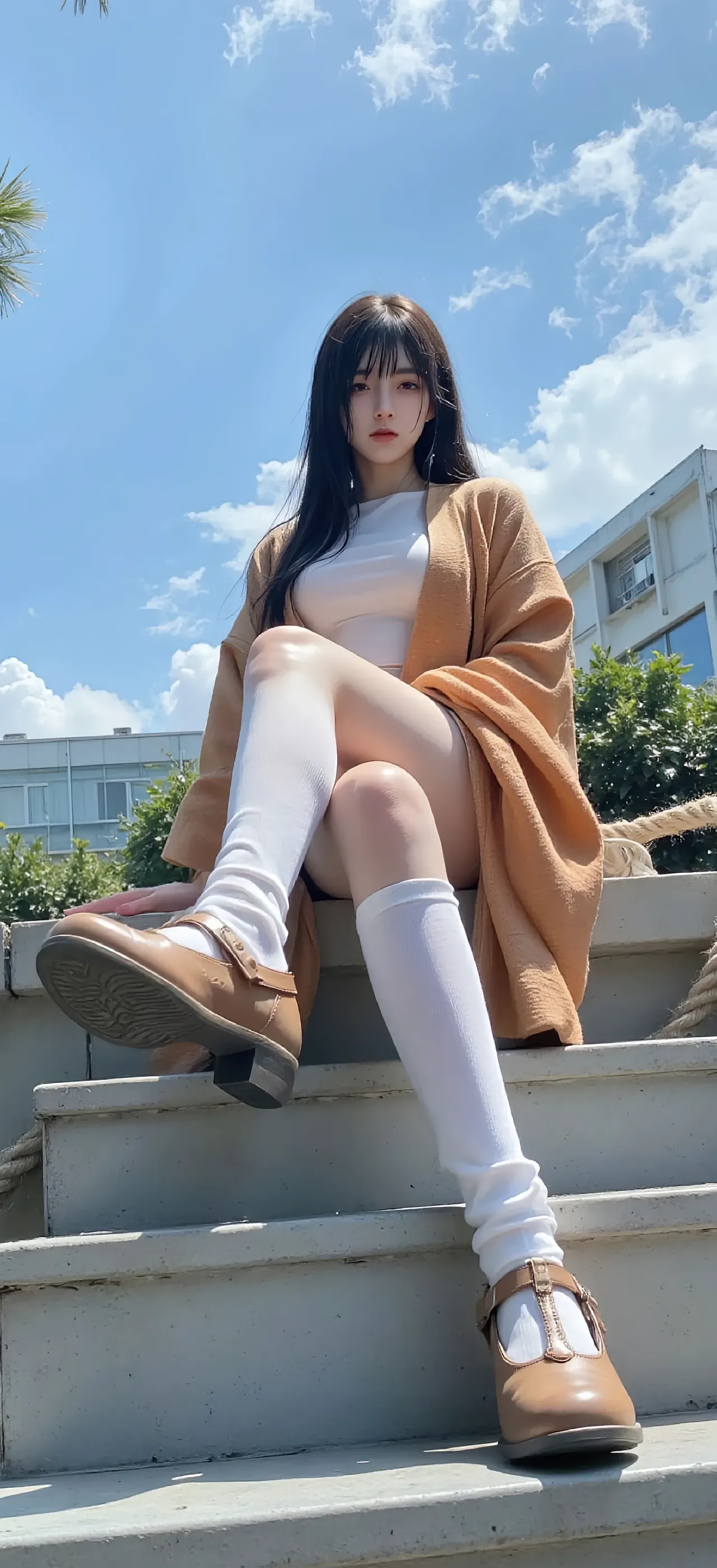 有洋甘菊的年轻人_美女照片