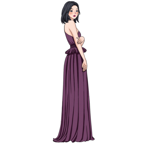 手绘二次元动漫头像人物插画_美女照片真人图片背面